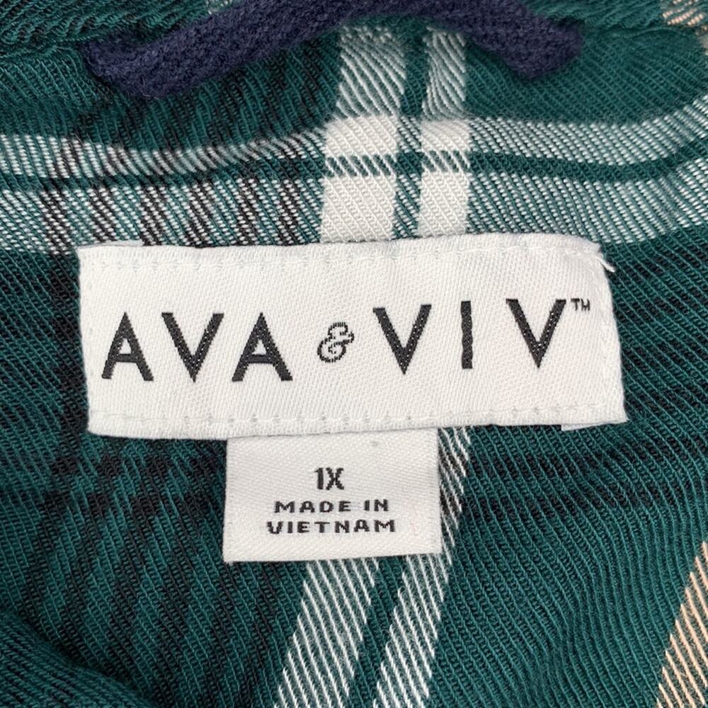 AVA & VIV Plaid Collared Buttons Down Shirt Green White Black Size 1X - Picture 6 of 7
